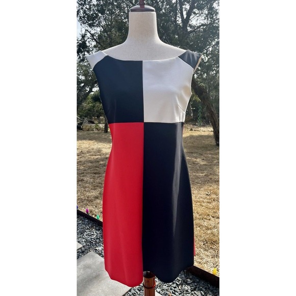 La Petite Robe Chiara Boni Black Red White Colorblock Cocktail Dress Size 44 - Picture 1 of 16